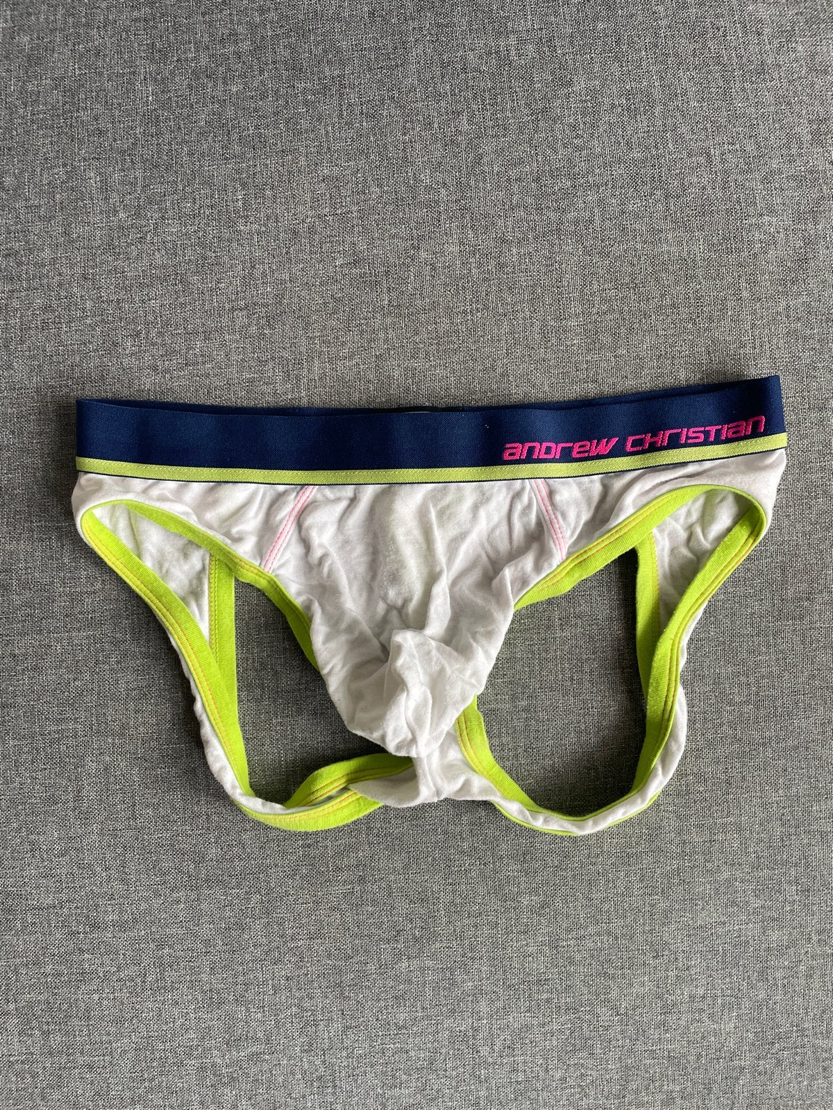Andrew Christian Jockstring - Wit/Neon Geel - S, Kleding | Heren, Verzenden, Wit, Slip