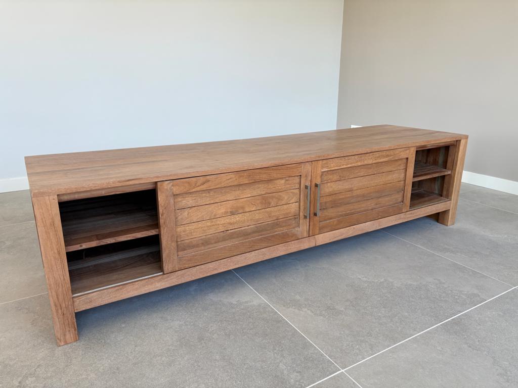 Massief eikenhouten TV kast 200 cm, Ophalen, Modern, wabi sabi, japandi, landelijk, ibiza, 50 tot 100 cm, Minder dan 100 cm