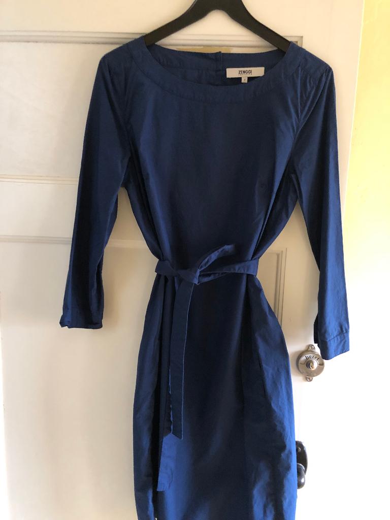 Zenggi dblauwe jurk day dress poplin katoen mt 2 36/38, Kleding | Dames, Jurken, Zenggi, Zo goed als nieuw, Knielengte, Maat 36 (S)