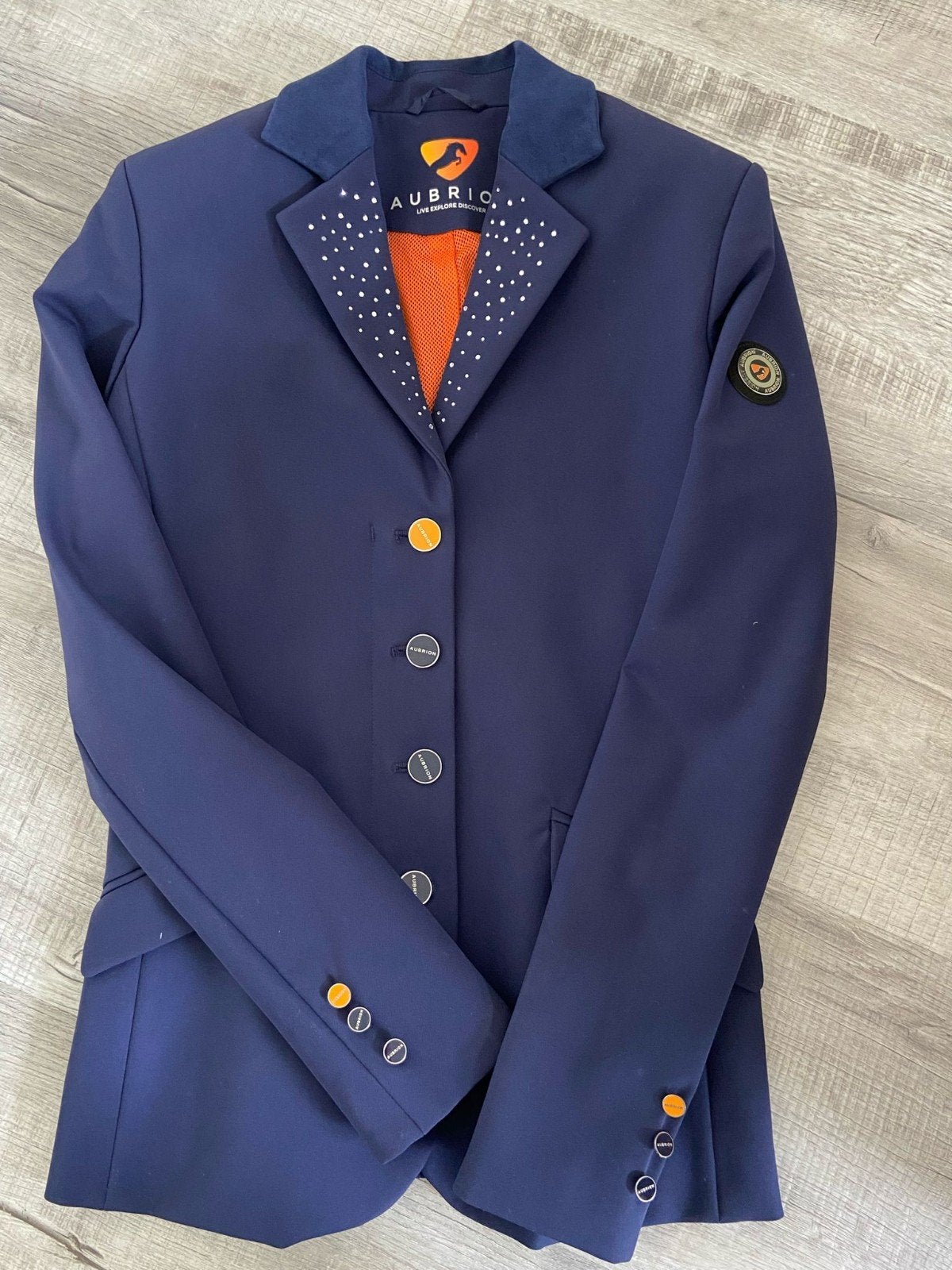 Aubrion blauw wedstrijdjasje maat 36 met luxe details., Ophalen of Verzenden, Zo goed als nieuw
