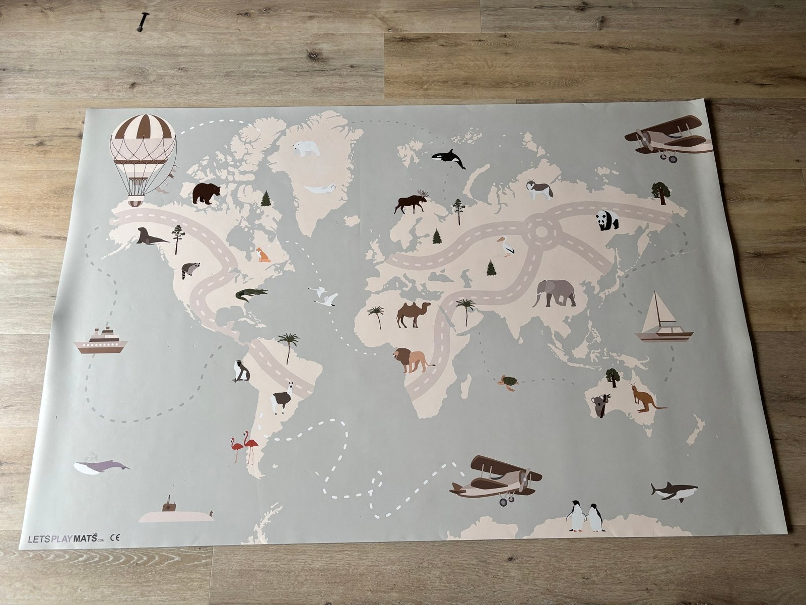 LetsPlayMats Antislip speelkleed wereldkaart 180x120 cm, Ophalen, Gebruikt, Speelkleed