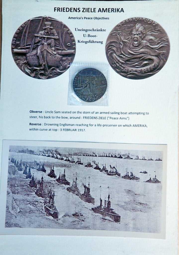 Satirische munt 'Friedens Ziele America'  W.O.1 + foto's, Verzamelen, Verzenden, Marine, Duitsland, Foto of Poster