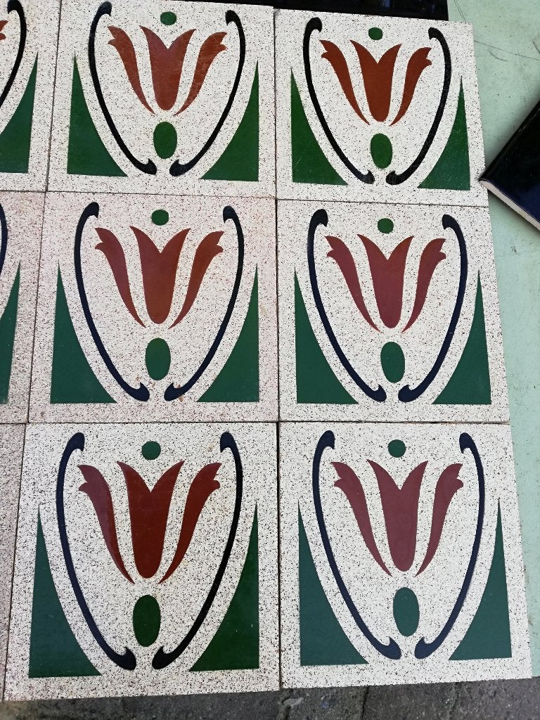 45 st jaren 20-30 antieke tegels met tulp groen/zwart/cognac, Antiek en Kunst, Ophalen