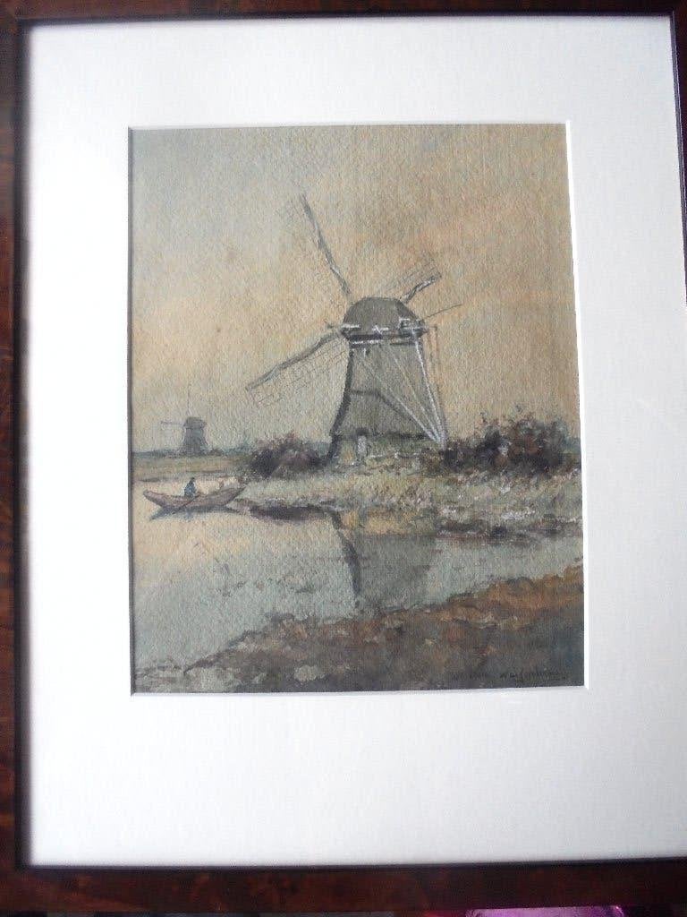 aquarel haagse school weissenbruch landschap molen, Antiek en Kunst, Ophalen of Verzenden, Landschap, Papier, Origineel werk