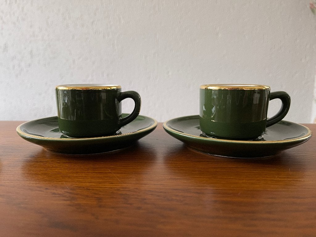2 Espressokopjes en Schoteltjes "FD Chauvigny France" Nieuw, Nieuw, Ophalen of Verzenden, Overige stijlen, Kop(pen) en/of Schotel(s)