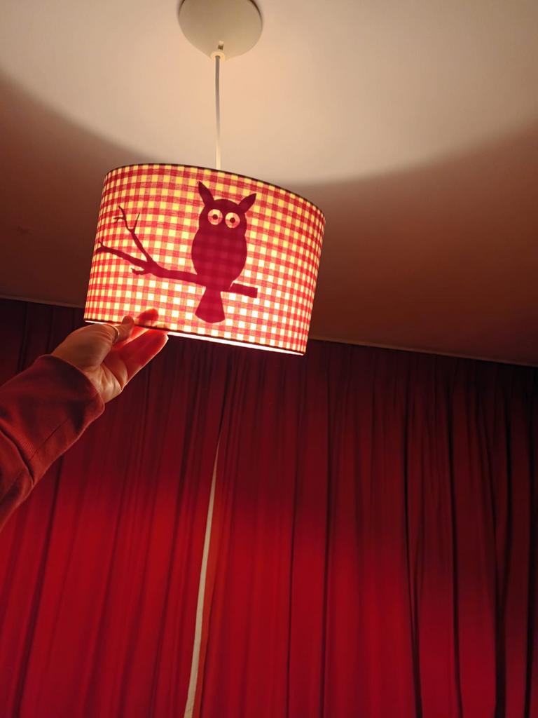 Lamp little dutch rood wit geblokt met uil, Huis en Inrichting, Lampen | Lampenkappen, Ophalen, 25 tot 50 cm, Rond, Zo goed als nieuw