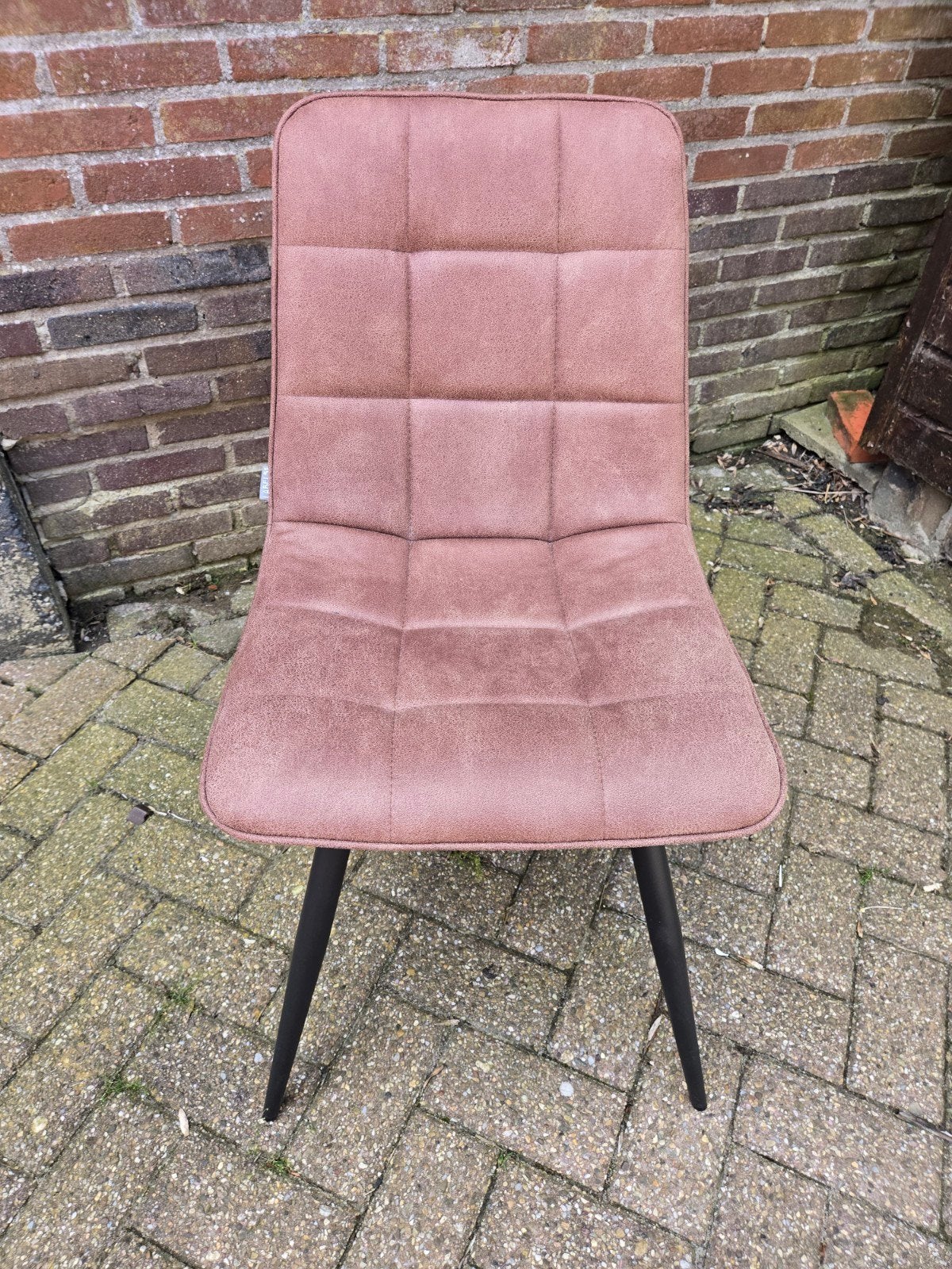 4 x LABEL51 Bistro Eetkamerstoel - Bruin Microfiber, Ophalen, Zo goed als nieuw, Modern, Industrieel, Bruin