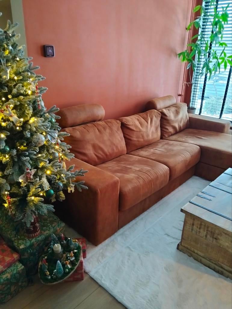 Mooie, nette, hoekbank, cognac, Ophalen, Gebruikt