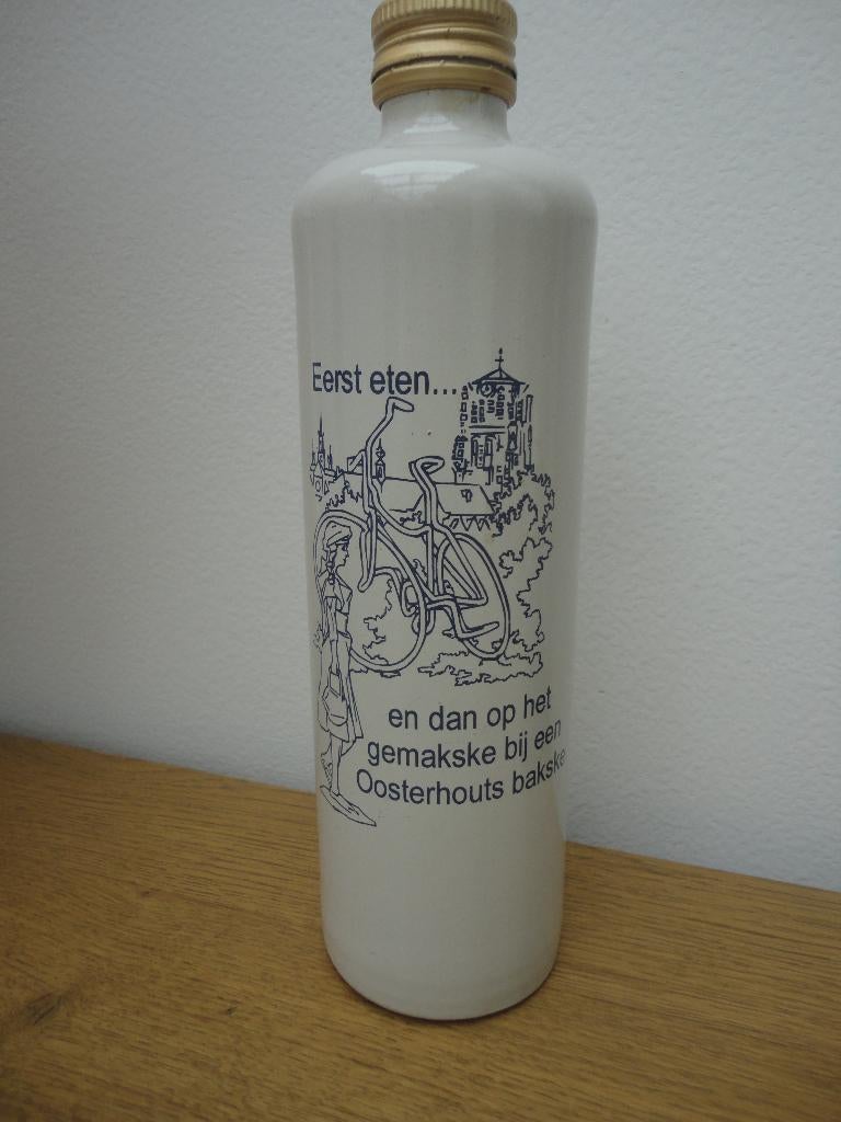 Lege aardewerk kruik Oosterhout Eerst Eten en dan .........., Verzamelen, Glas en Borrelglaasjes, Ophalen of Verzenden, Gebruikt