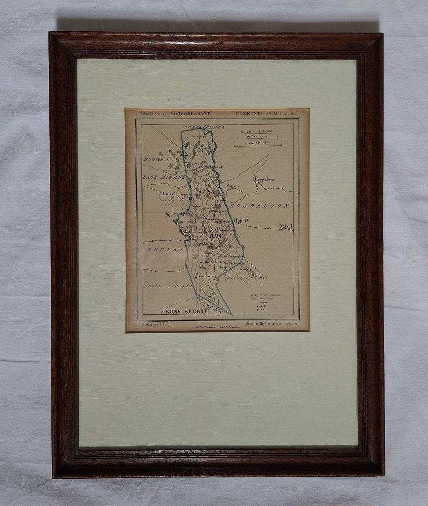 Historische kaart, plattegrond van gemeente Bladel c.a. 1867, Ophalen of Verzenden