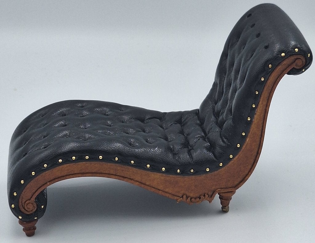JMB Chaise Longue, walnoot en zwart leer, nieuw,  poppenhuis, Ophalen of Verzenden, Nieuw, Poppenhuis