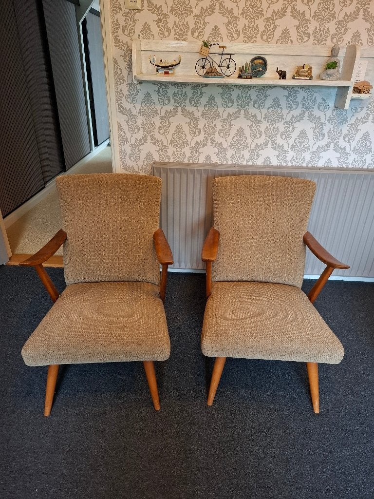 2 Antieke Fauteuils - Jaren '50 Stijl, Antiek en Kunst, Ophalen