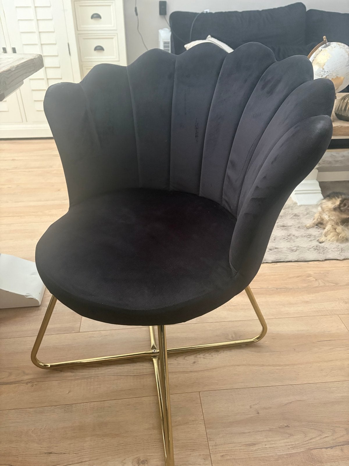4 Schelp Stoelen Zwart Goud - Elegant en Modern, Huis en Inrichting, Zwart, Ophalen of Verzenden, Zo goed als nieuw, Vier