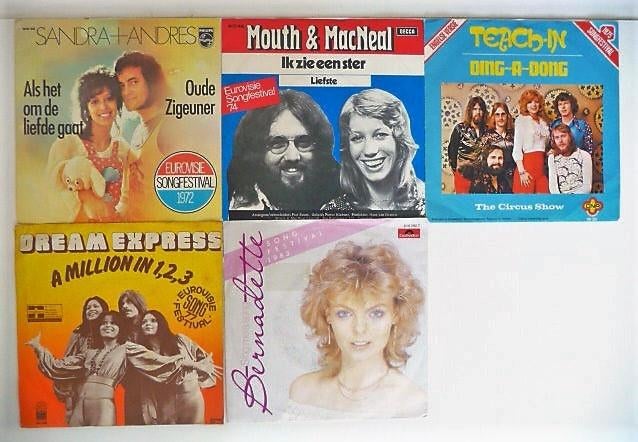 31x Singles Eurovisie Songfestival, Gebruikt, Originele persing, 7 inch, Single