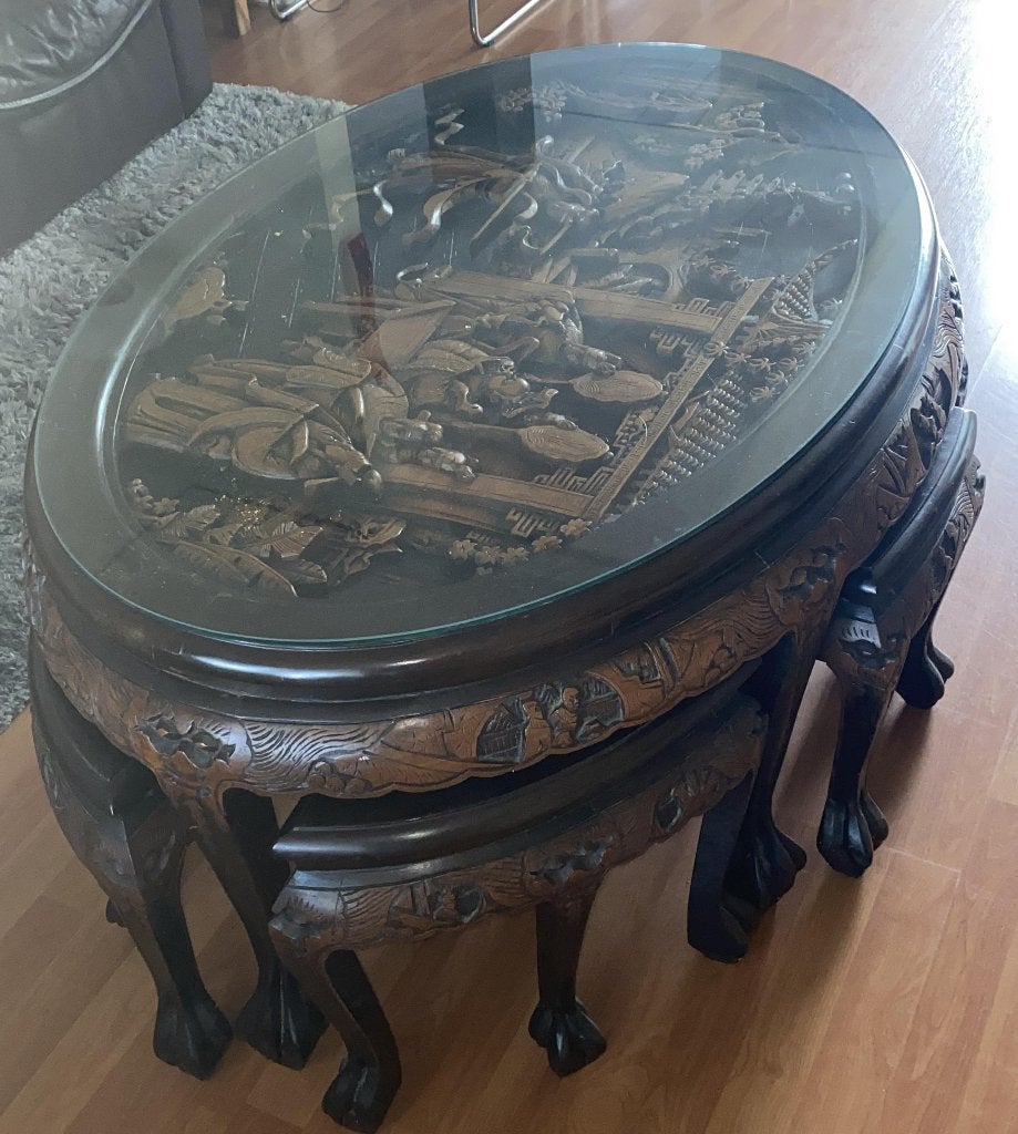 oude Chinese salontafel met 6 bijzettafels, Ophalen