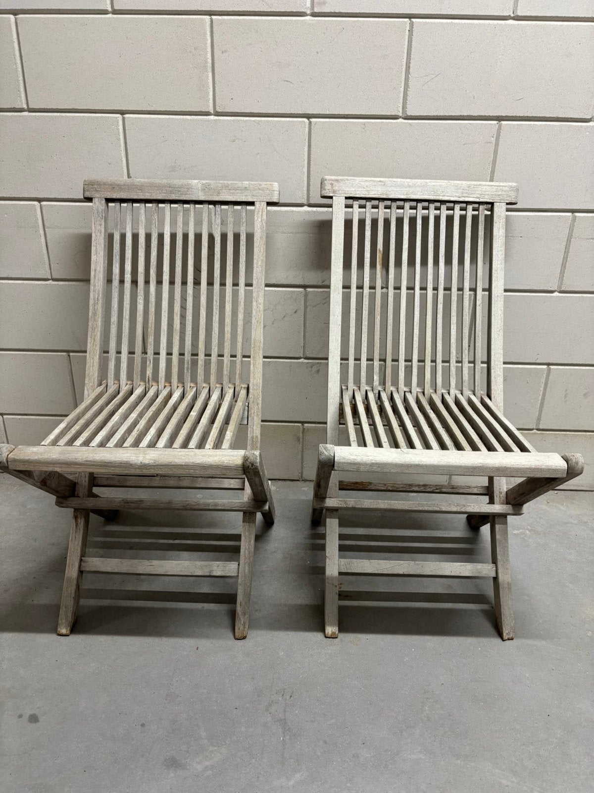 Teak klapstoel 2 stuks tuinstoel, Ophalen, Gebruikt, Teakhout