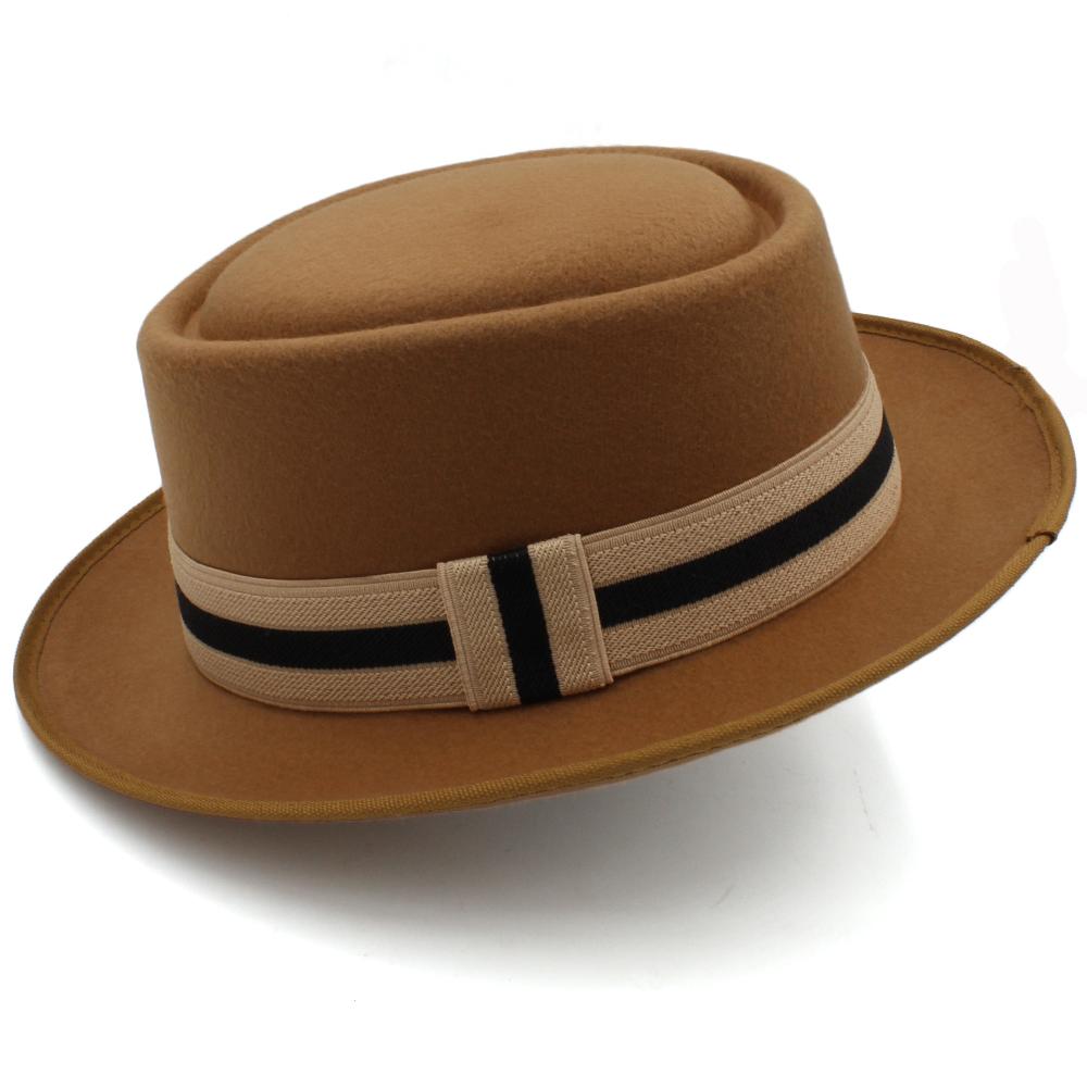 Beige wollen pork pie hoed / heren dames jazz bowler, Kleding | Heren, Hoeden en Petten, Nieuw, Hoed, Verzenden