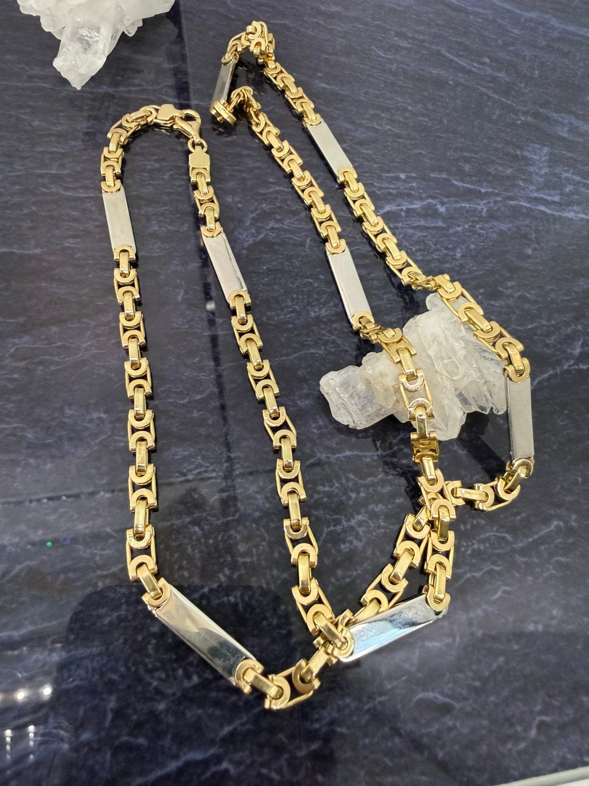 Prachtige 14k gouden platte koningsketting met witgoud ITALY, Sieraden, Tassen en Uiterlijk, Kettingen, Ophalen of Verzenden, Nieuw