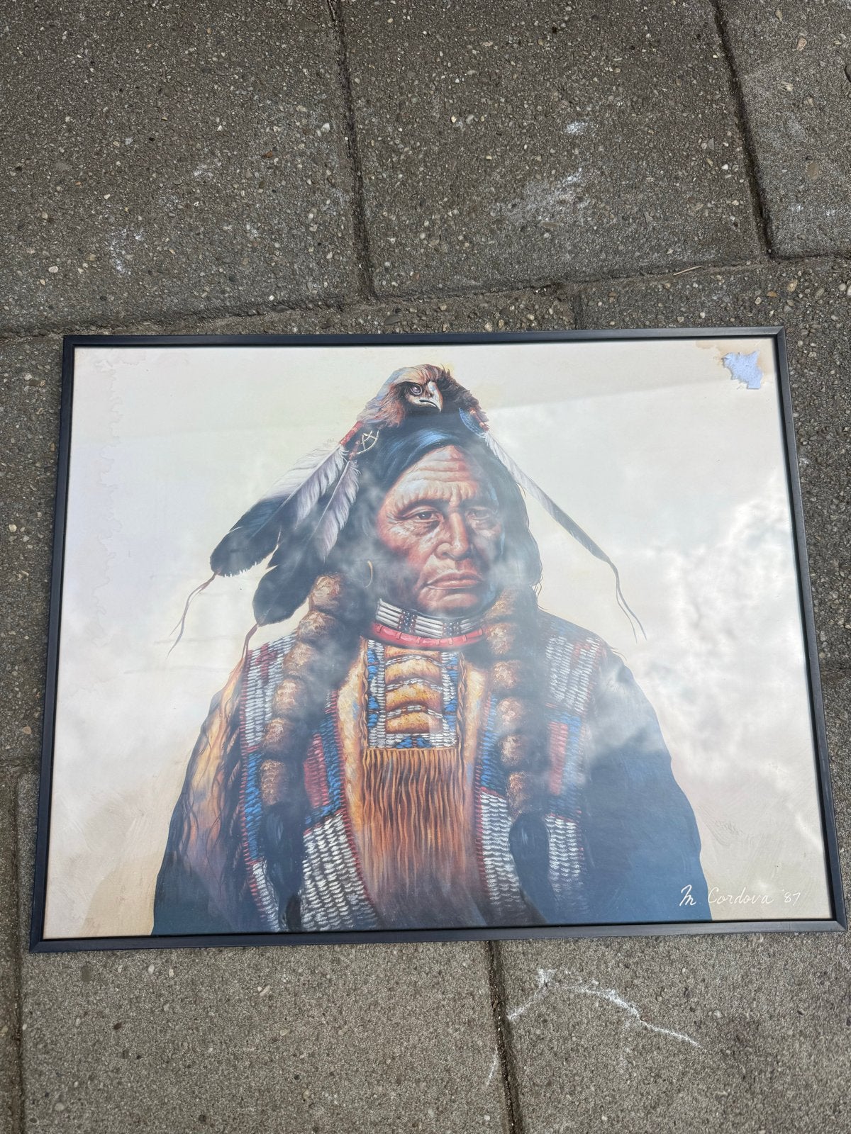 Ingelijste print van Indiaan met adelaar door J.R. Cordova, Ophalen, Portret of Personen, Realistisch, Print