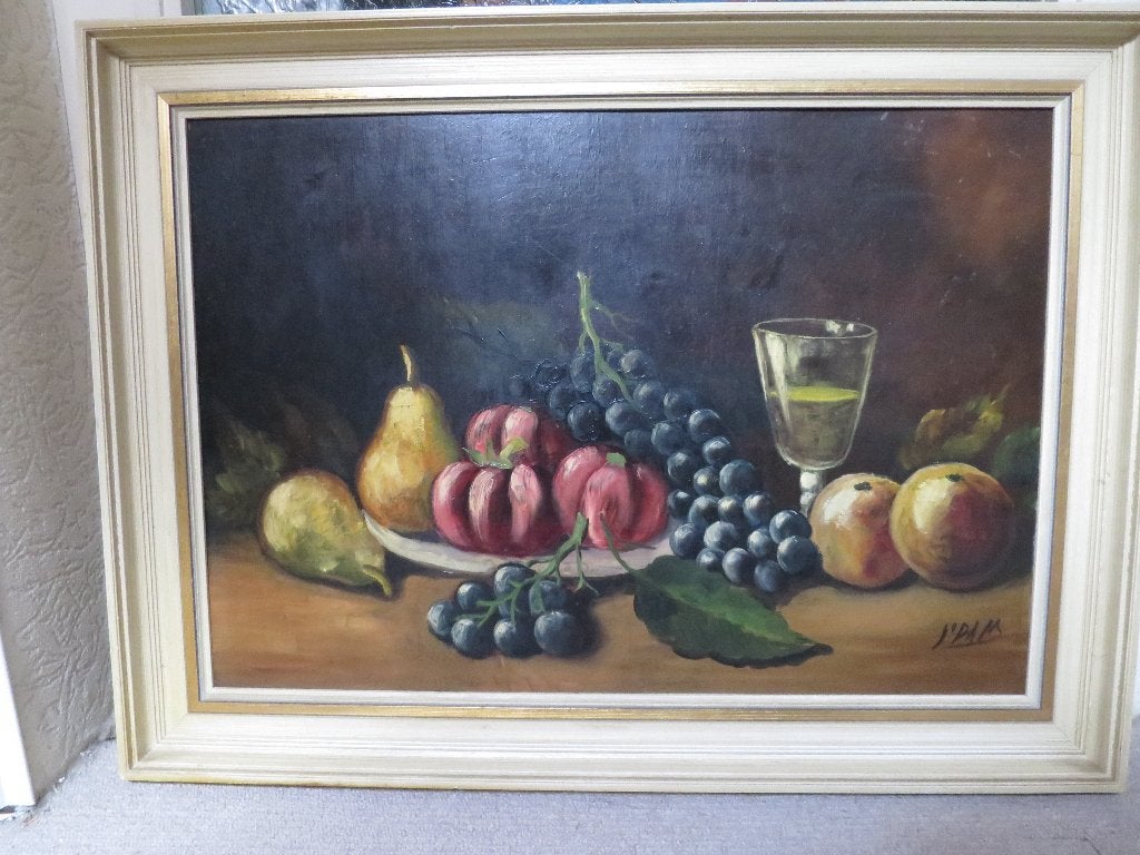 mooi geschilderd fruit op hout 57/42 cm ingelijst gesigneerd, Antiek en Kunst, Kunst | Schilderijen | Klassiek, Ophalen of Verzenden