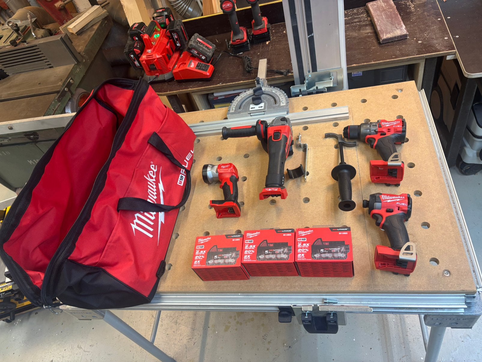 Milwaukee m18 set nieuw, Ophalen of Verzenden, Zo goed als nieuw, Afkortzaag, 30 tot 70 mm