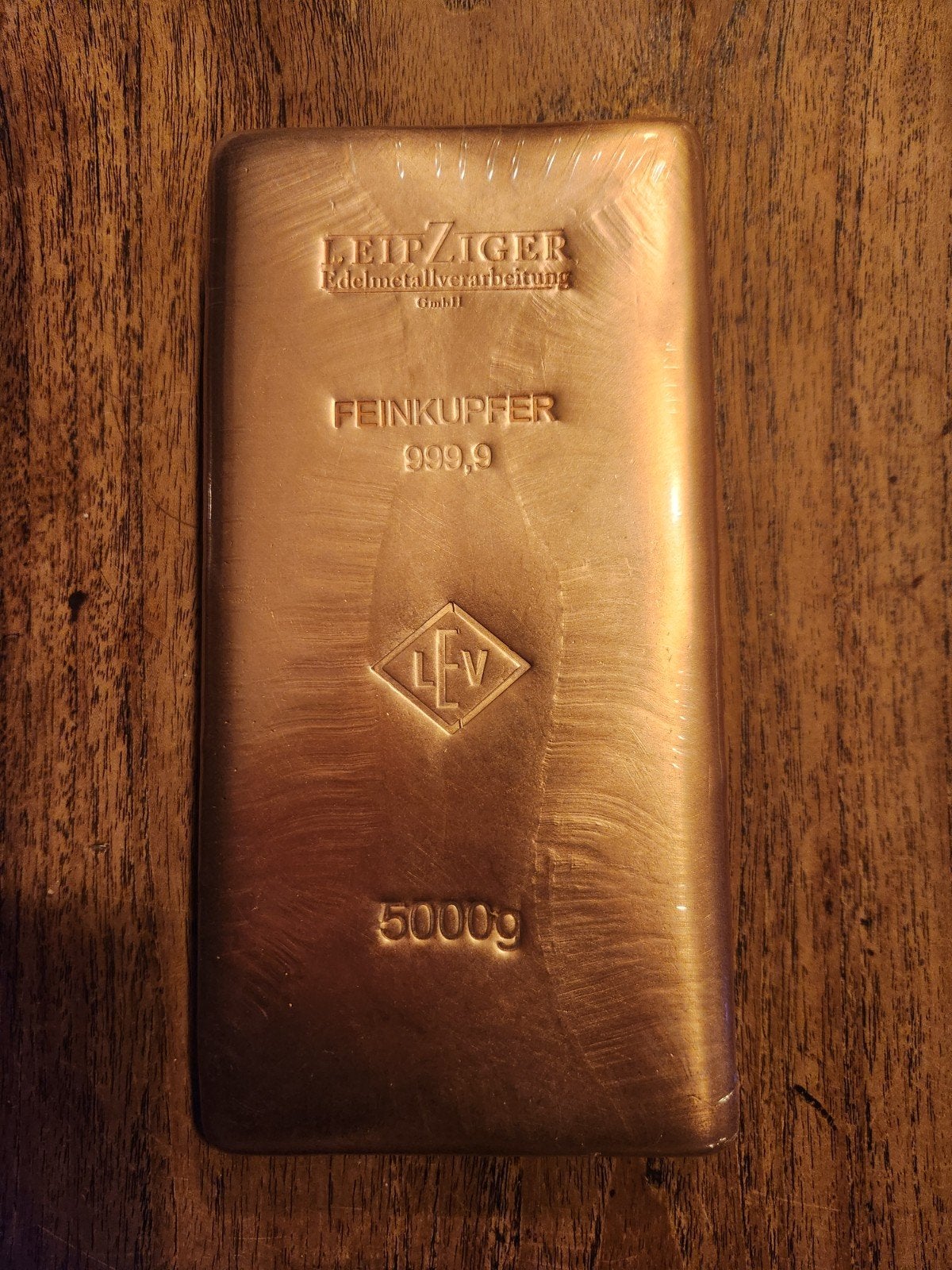 Leipziger LEV koperbaar 5 kg kilo 999,9 fijn zuiver koper, Ophalen of Verzenden, Koper