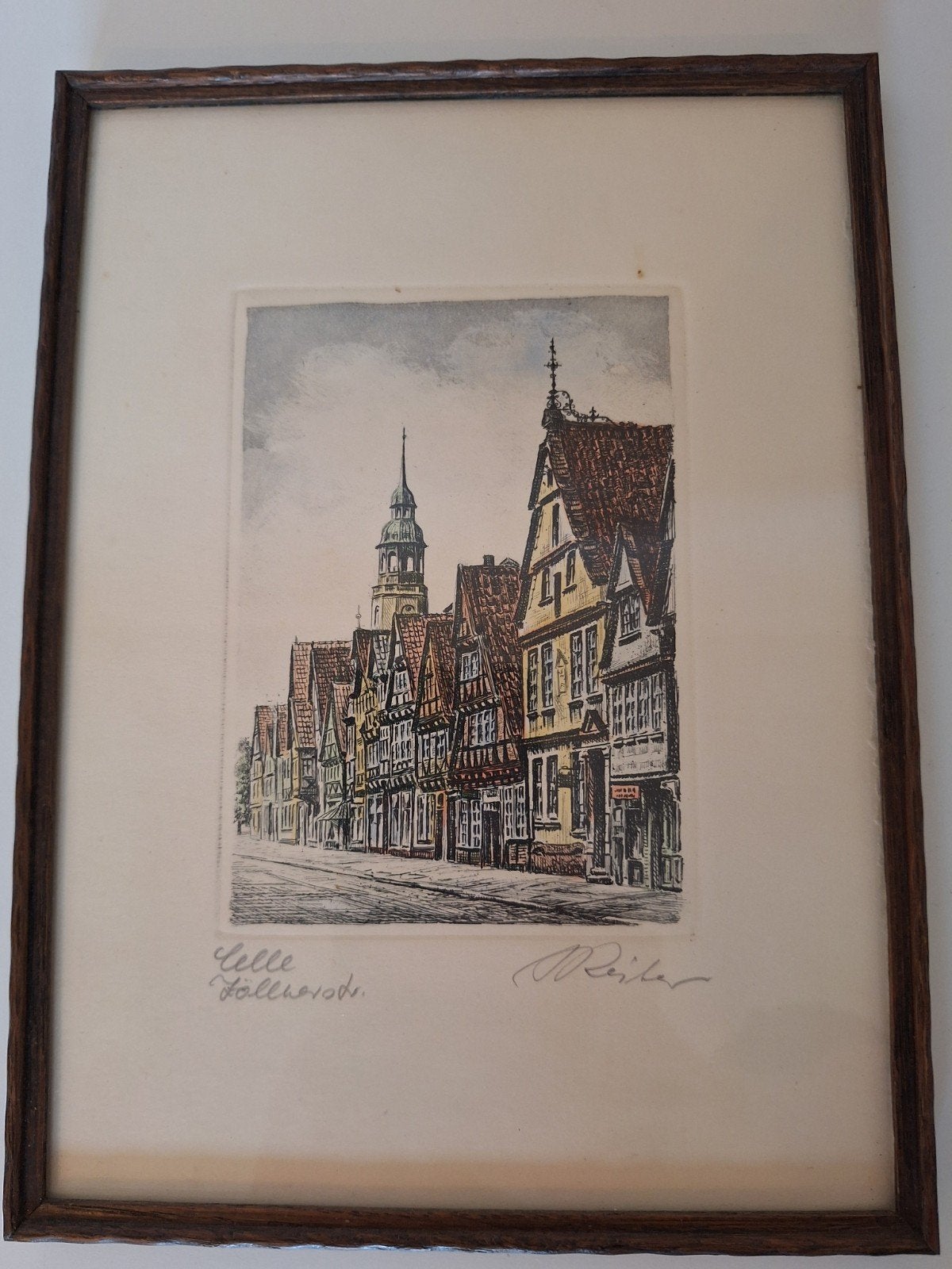 Celle, Duitsland - Handgekleurde ets, ingelijst, Ingelijst, Ets, Stadsgezicht, Ophalen of Verzenden