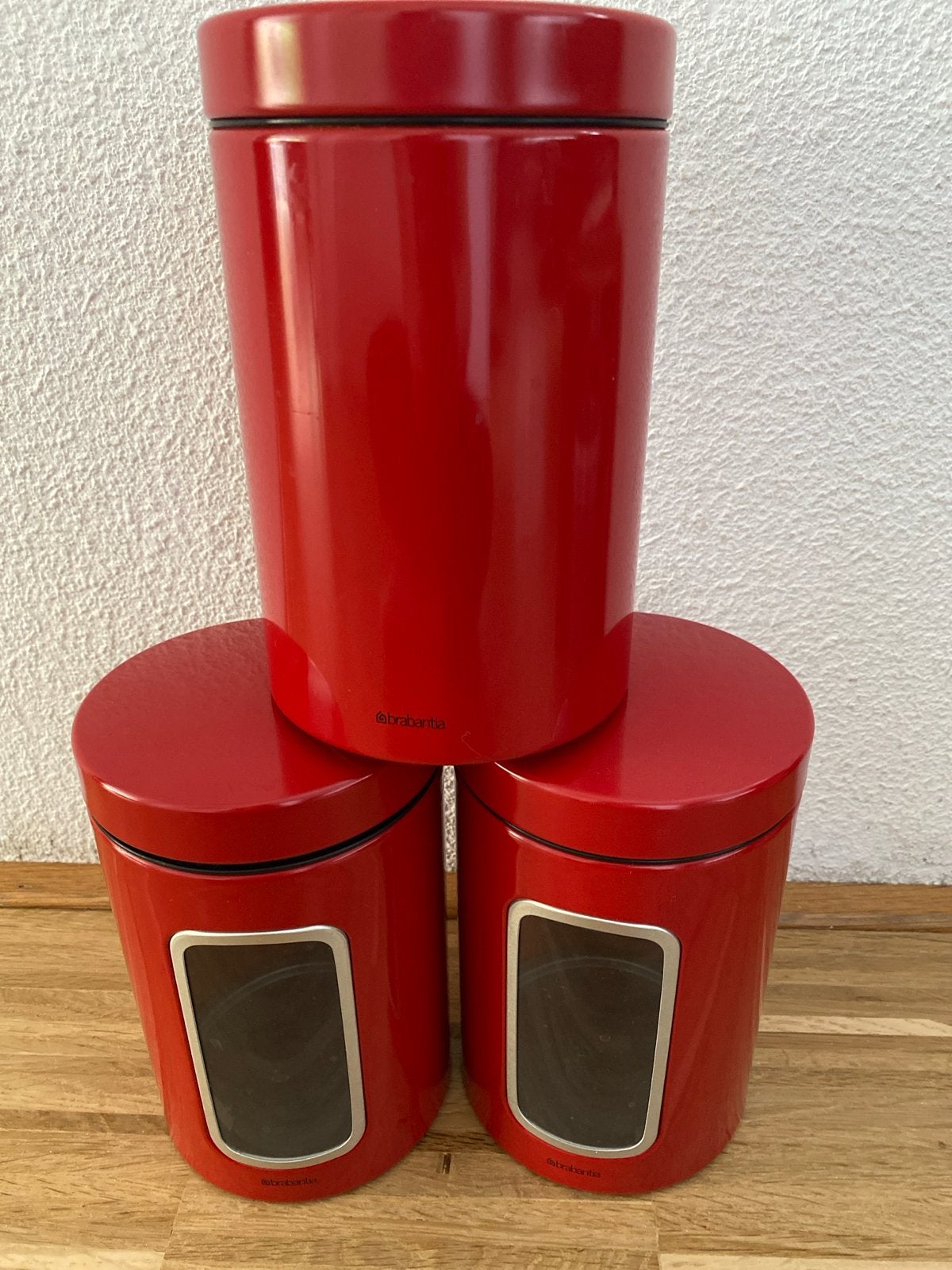 Brabantia voorraadpotten rood - set van 3, Ophalen, Gebruikt, Voorraadpot, Metaal
