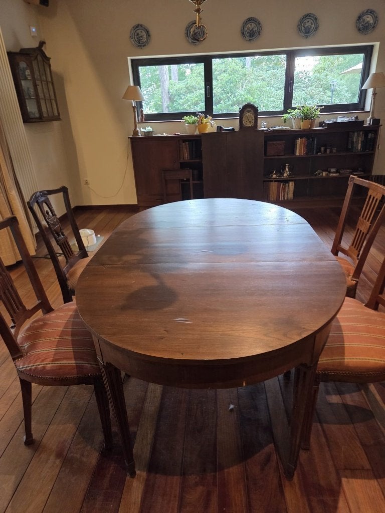 Klassieke uitschuifbare houten eettafel met 2 tussenbladen, Ophalen, Gebruikt, 100 tot 150 cm, 200 cm of meer