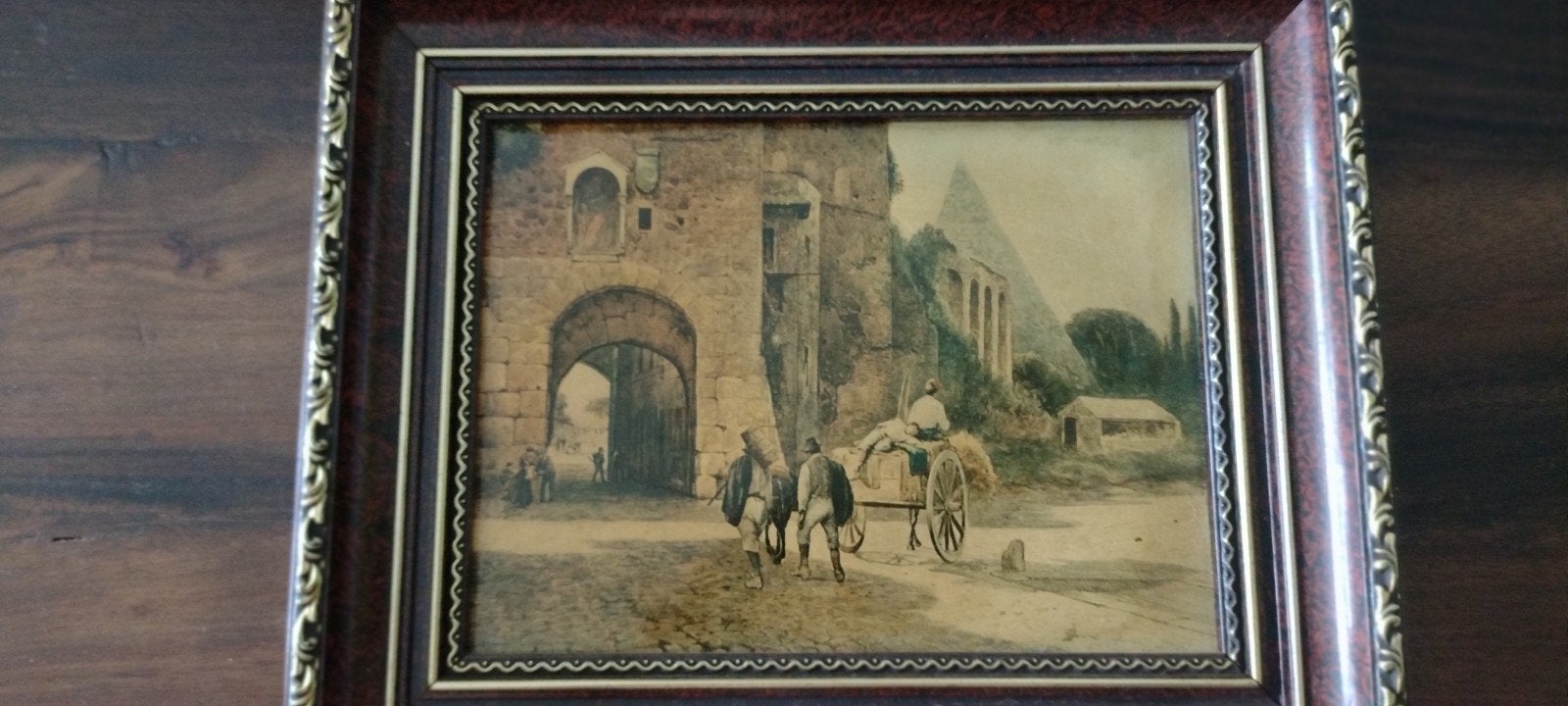 Antieke ingelijste prent van Romeins landschap, Antiek en Kunst, Kunst | Schilderijen | Klassiek, Ophalen