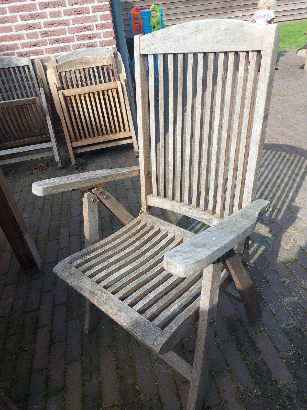 6 Teakhouten Tuinstoelen - Gebruikt, Tuin en Terras, Ophalen, Gebruikt, Teakhout, Inklapbaar