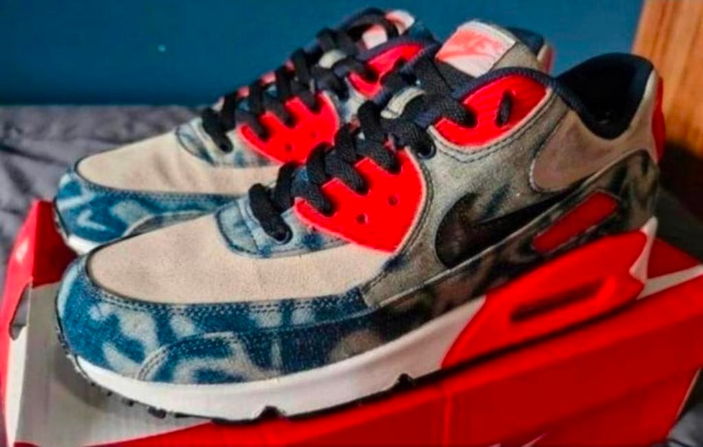 Nike air max 90 washed denim us 10 eu 44 infrared bleached, Ophalen, Overige kleuren, Nike, Sneakers of Gympen