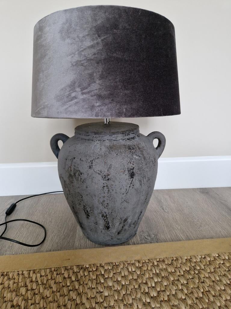 Kruiklamp met grijze velours kap, Ophalen, Zo goed als nieuw, Landelijk, Modern, Robuust
