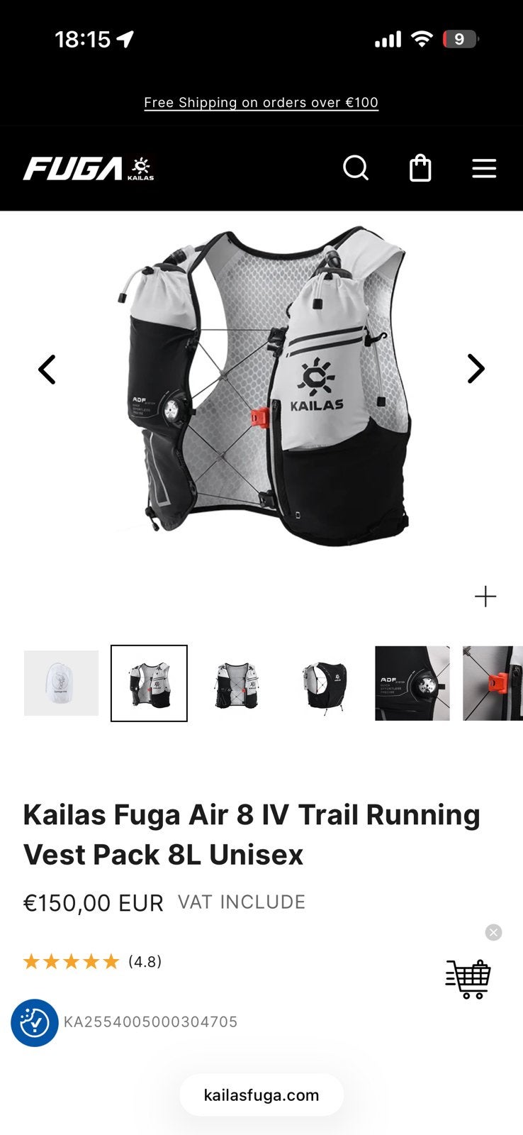 Kailas Fuga Air 8 Ⅳ Trail Running Vest Pack 8L Unisex, Overige merken, Nieuw, Ophalen of Verzenden, Kleding