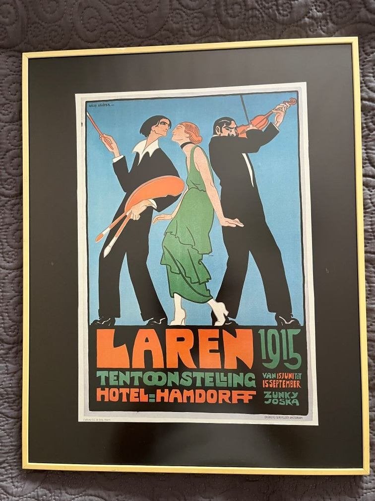 Poster Laren 1915, ingelijst, Verzamelen, Posters, Rechthoekig Staand, Met lijst, Ophalen of Verzenden, Zo goed als nieuw