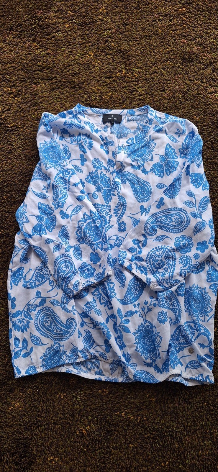 Monari blouse met blauw paisley patroon - Maat 42/44 (L), Maat 42/44 (L), Ophalen of Verzenden, Zo goed als nieuw, Blauw