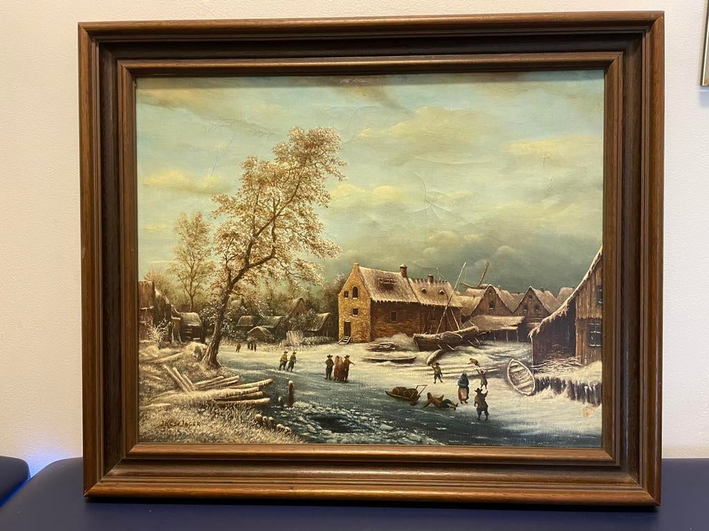 Winterlandschap / ijspret op de Zaan, Antiek en Kunst, Ophalen