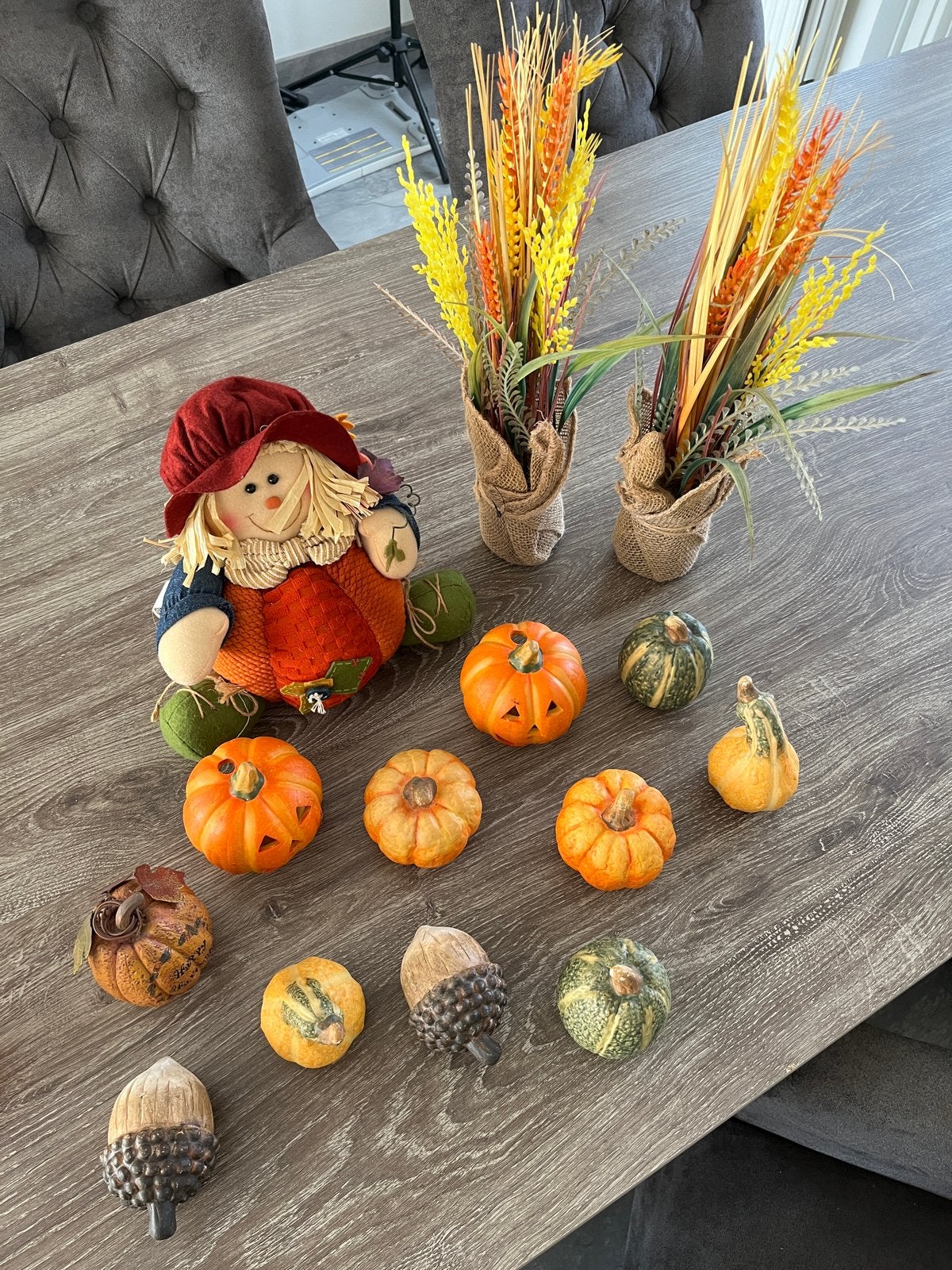 Herfst- en Halloween Decoratie Set: Pompoenen, Eikels, Pop, Overige stijlen, Kunststof, Ophalen of Verzenden, Zo goed als nieuw