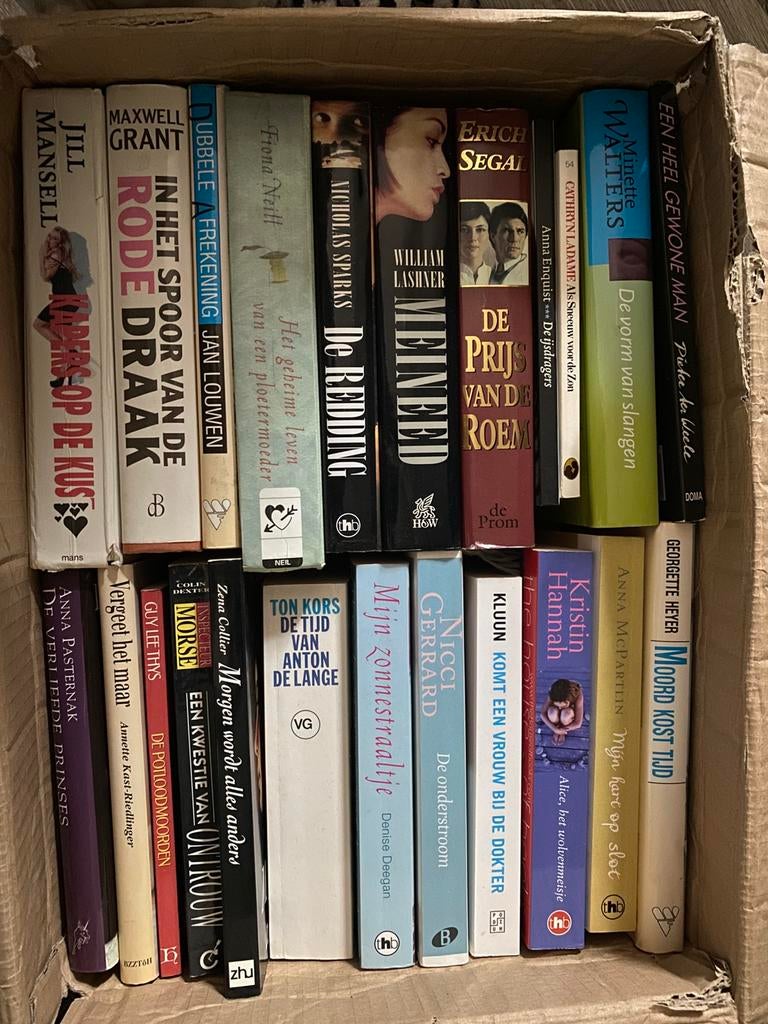 Doos met 23 boeken, titels zie foto., Boeken, Ophalen, Gelezen