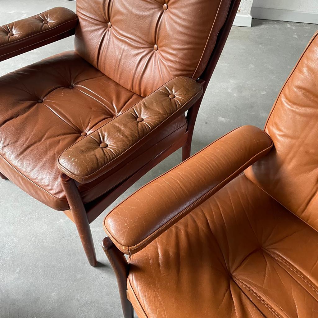 2 keer g mobel jaren 70 leder vintage, Huis en Inrichting, Fauteuils, Ophalen, ., 2de hands, 75 tot 100 cm