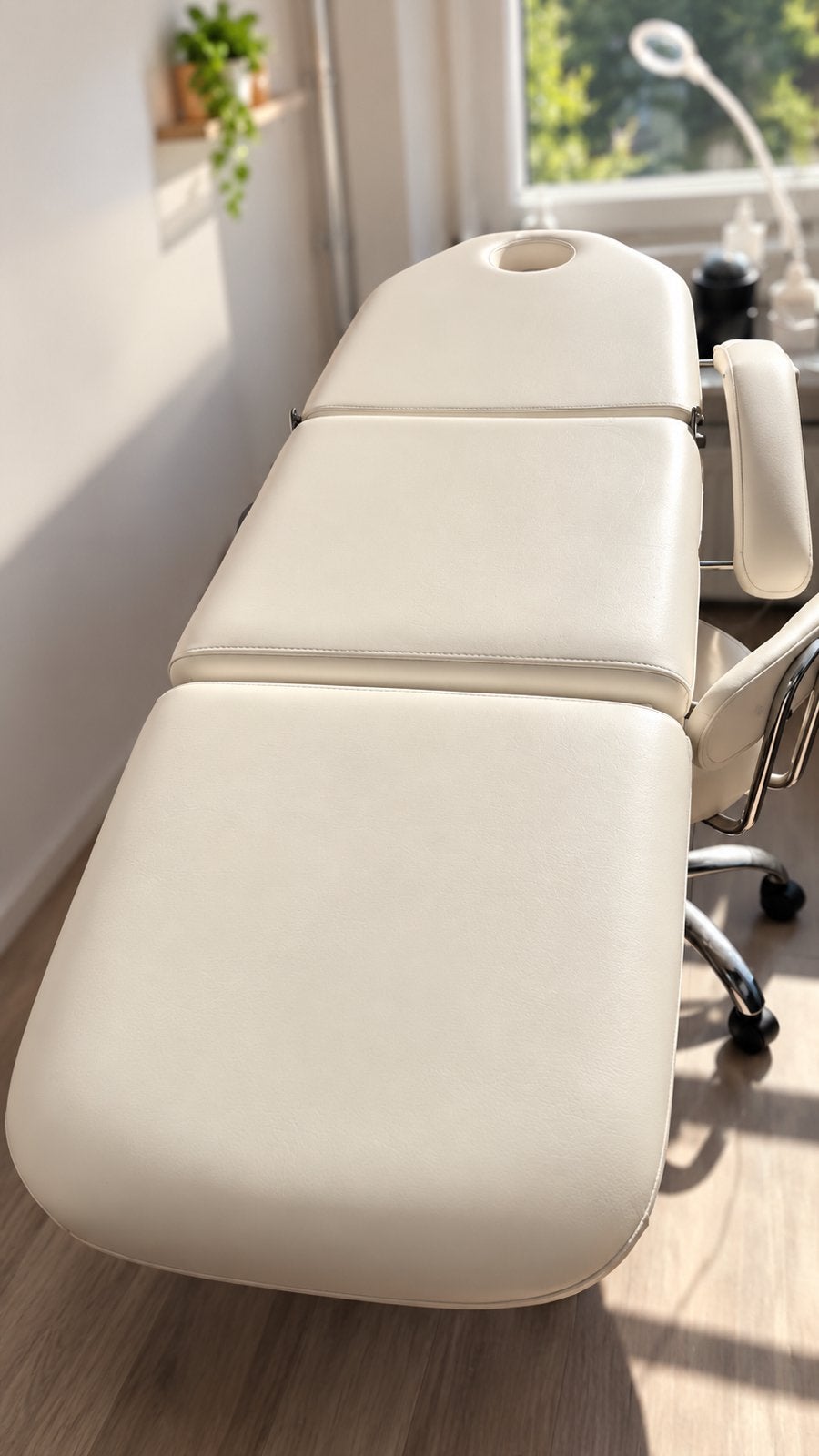 Massagetafel/ behandeltafel+ tabouret crème/wit complete set, Sport en Fitness, Ophalen, Zo goed als nieuw, Massagetafel