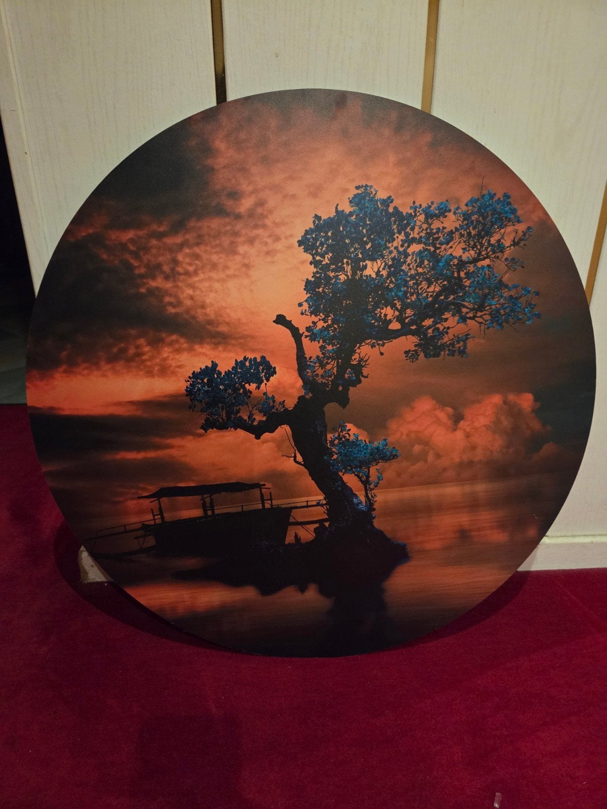 Rond schilderij bonsaiboompje 60cm - Sfeervolle kunst, Antiek en Kunst, Ophangklaar, Overig onderwerp, Kunststof, Ophalen of Verzenden