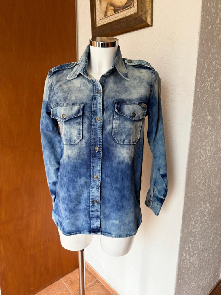 Spijkerblouse maat S met stretch, Ophalen of Verzenden, Gedragen, Maat 36 (S), Blauw