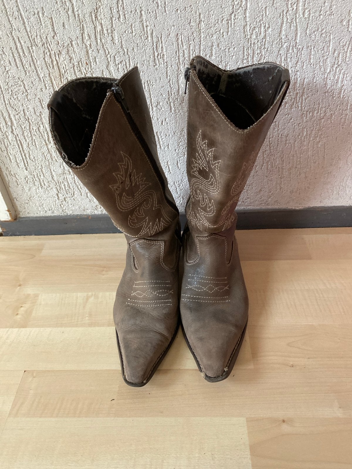 Vintage bruine cowboylaarzen met rits - Maat 40, Ophalen, Gedragen, Bruin, Lage of Enkellaarzen