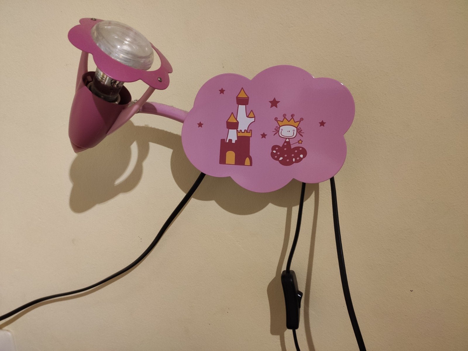 Roze wandlampje voor kinderkamer met prinses en kasteel, Ophalen, Roze, Overige fittingen, Nachtlamp