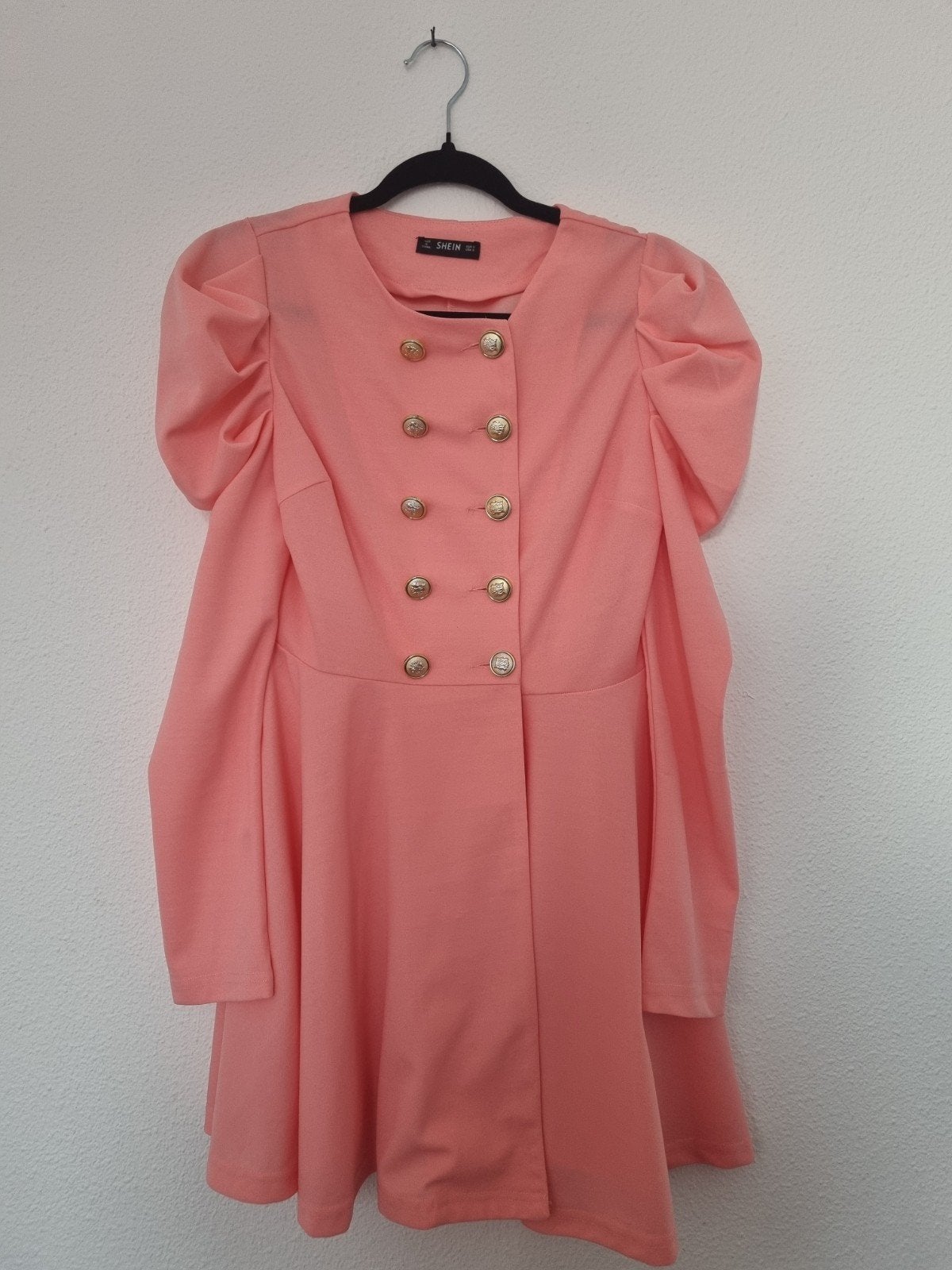 Roze Jurk met Gouden Knopen en Pofmouwen, Ophalen of Verzenden, Zo goed als nieuw, Roze, Maat 36 (S)