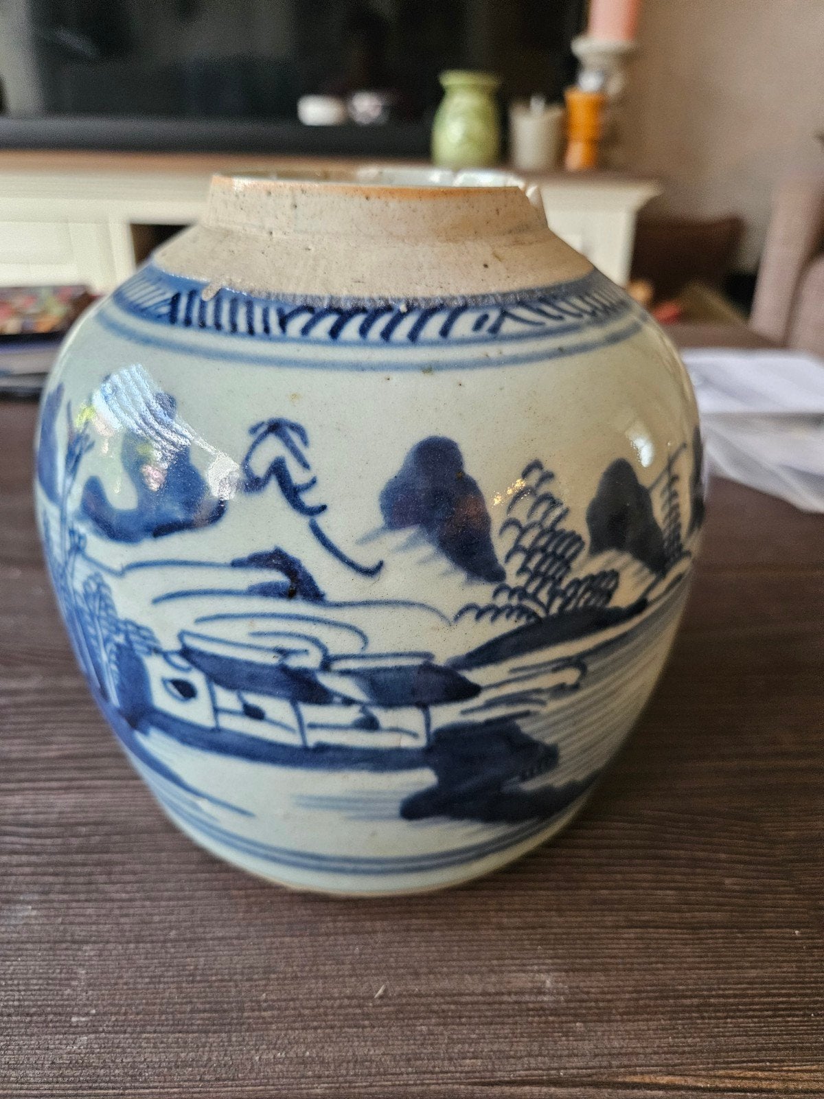 19e-eeuwse Chinese blauw-witte porseleinen gemberpot uit de, Ophalen of Verzenden