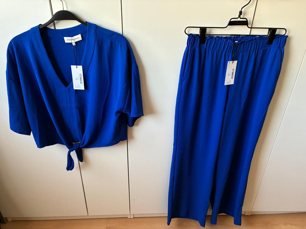 &Co Woman set broek & blouse: M, Verzenden, Zo goed als nieuw, Blauw, Lang