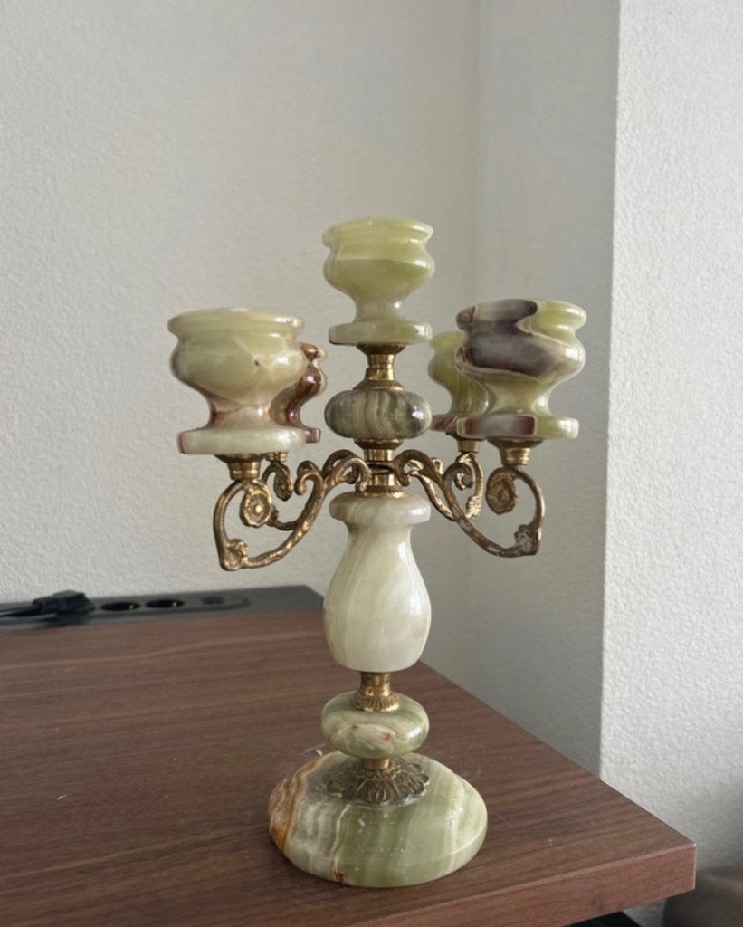 Vintage omyx kandelaar, Antiek en Kunst, Ophalen of Verzenden, Overige materialen