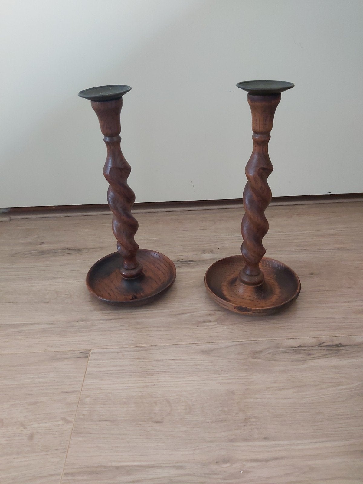 Stijlvolle set van twee antieke antieke houten kandelaars, Antiek en Kunst, Ophalen of Verzenden